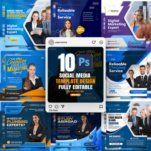 10 social media banner or post template bundles fully editable cover image.