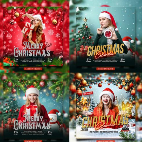 Merry christmas and happy new year night party social media post and Instagram template in Adobe Photoshop cover image.