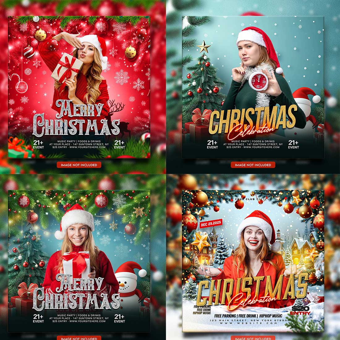 Merry christmas and happy new year night party social media post and Instagram template in Adobe Photoshop cover image.