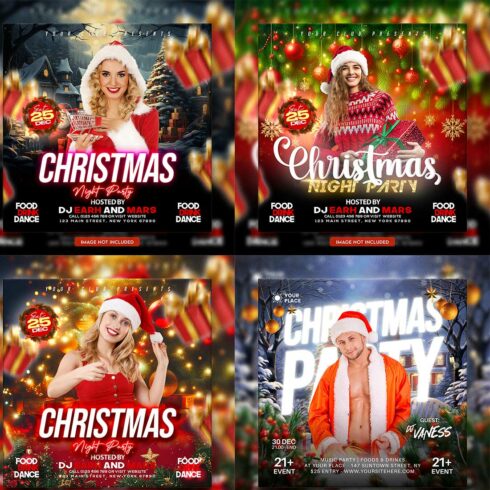 Merry christmas and happy new year night party social media post and Instagram template in Adobe Photoshop cover image.