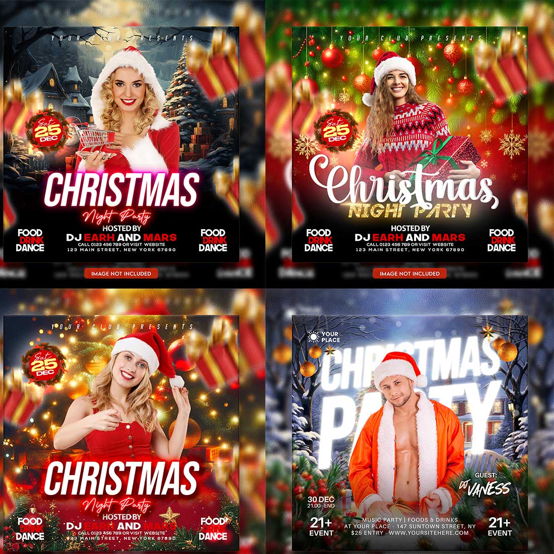 Merry christmas and happy new year night party social media post and Instagram template in Adobe Photoshop cover image.