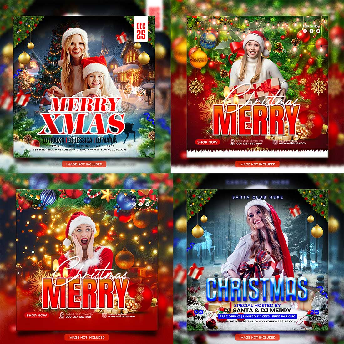 Merry christmas and happy new year night party social media post and Instagram template in Adobe Photoshop cover image.
