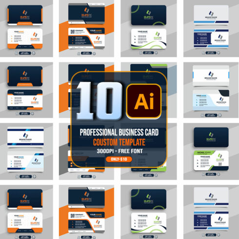 10 Vector Modern Business card template design fully editable cover image.