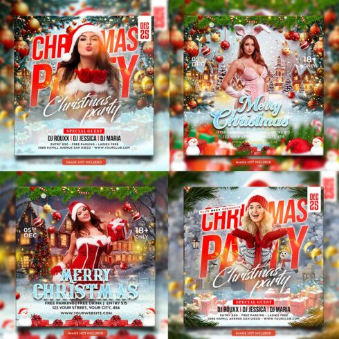 Merry christmas and happy new year night party social media post and Instagram template in Adobe Photoshop cover image.