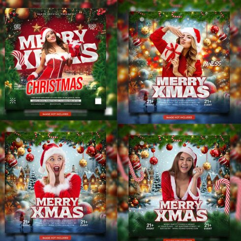 Merry christmas and happy new year night party social media post and Instagram template in Adobe Photoshop cover image.