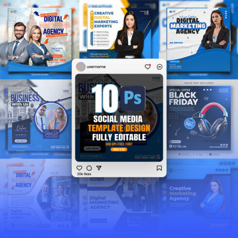 10 social media banner or post template bundles fully editable cover image.