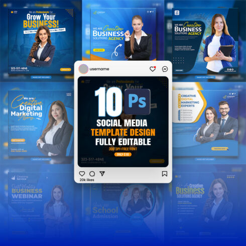 10 social media banner or post template bundles fully editable cover image.