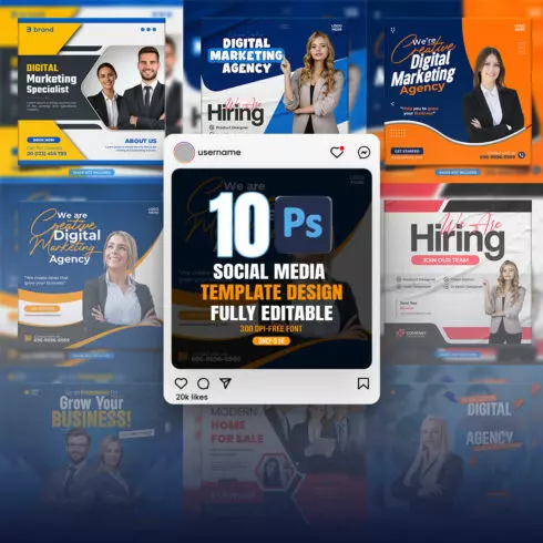 10 social media banner or post template bundles fully editable cover image.