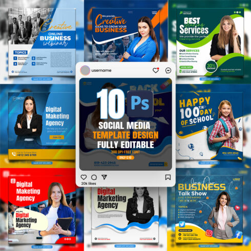 10 social media banner or post template bundles fully editable cover image.