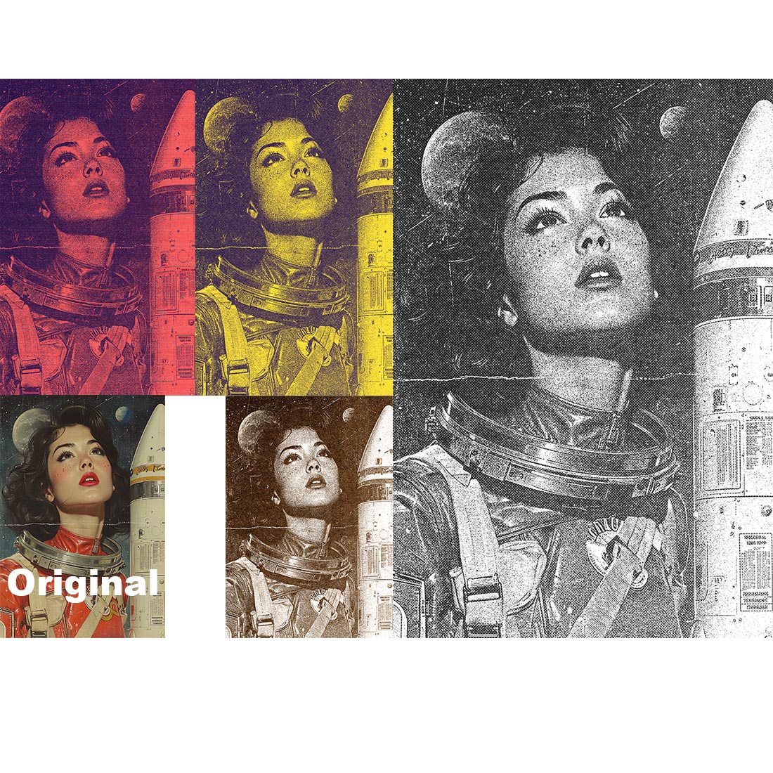 Vintage Print Machine Photoshop Action preview image.