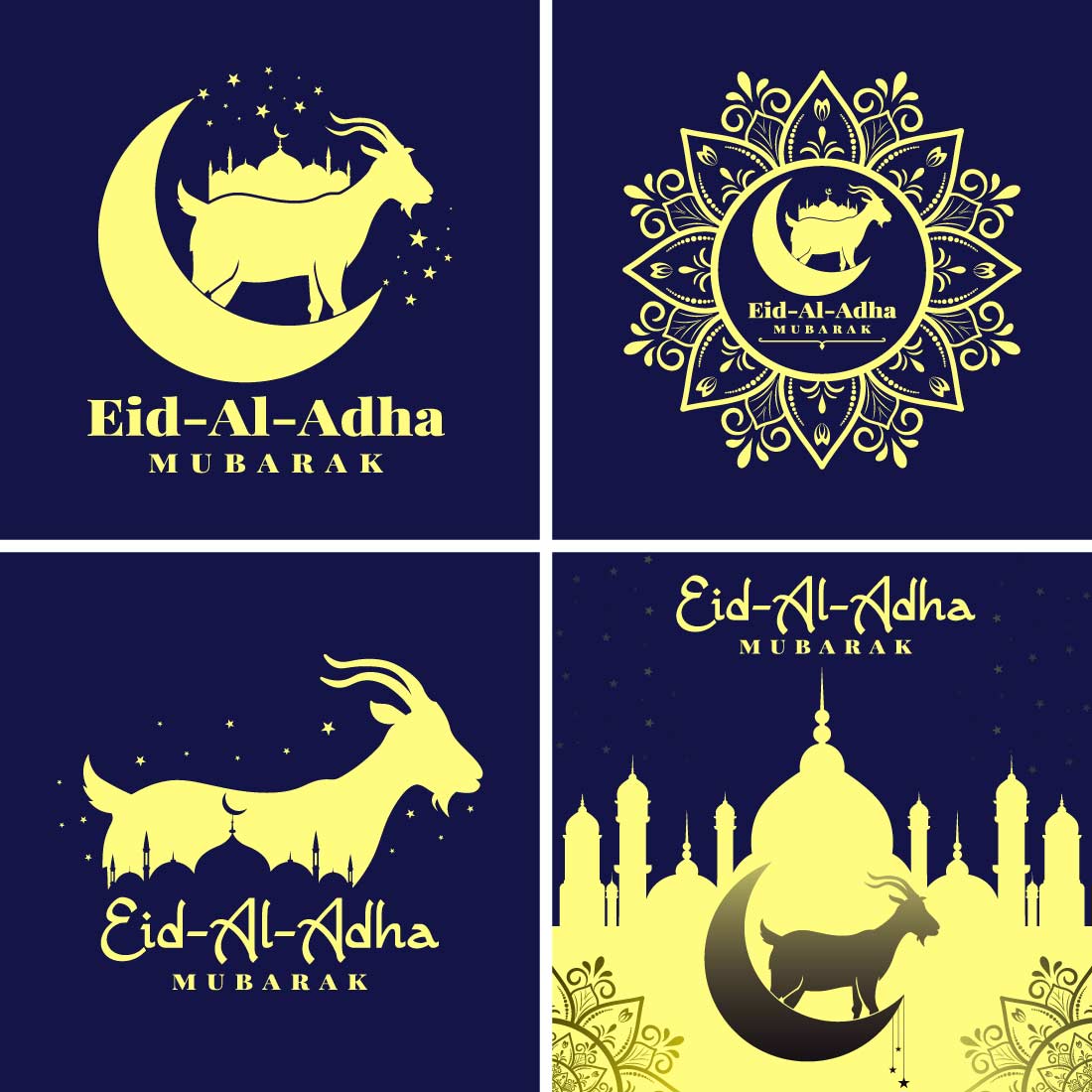 Eid Al Adha Goat Crescent Mosque Mandala Vector Design Collection preview image.