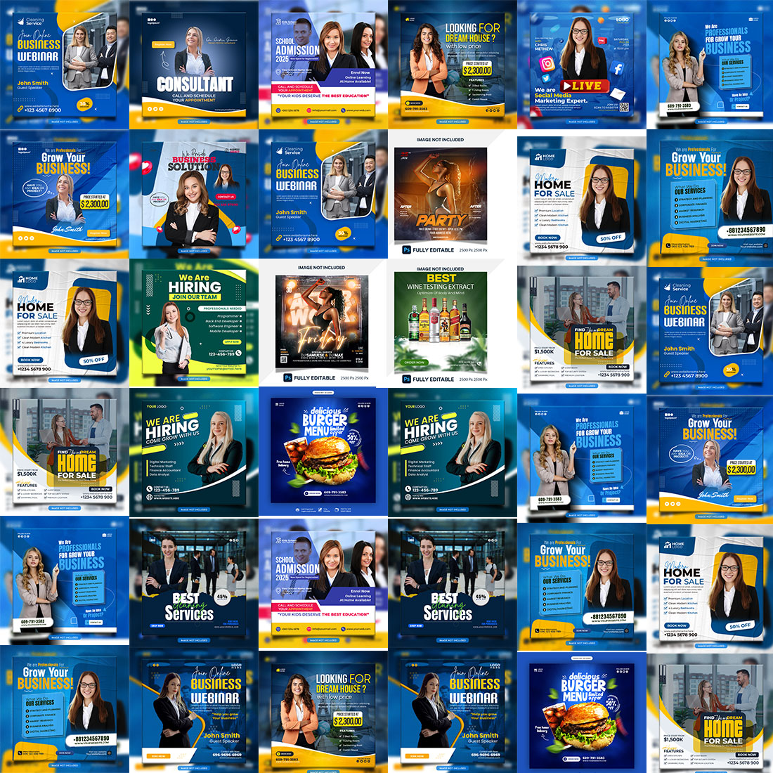 20 PSD social media banner or post template bundles fully editable preview image.