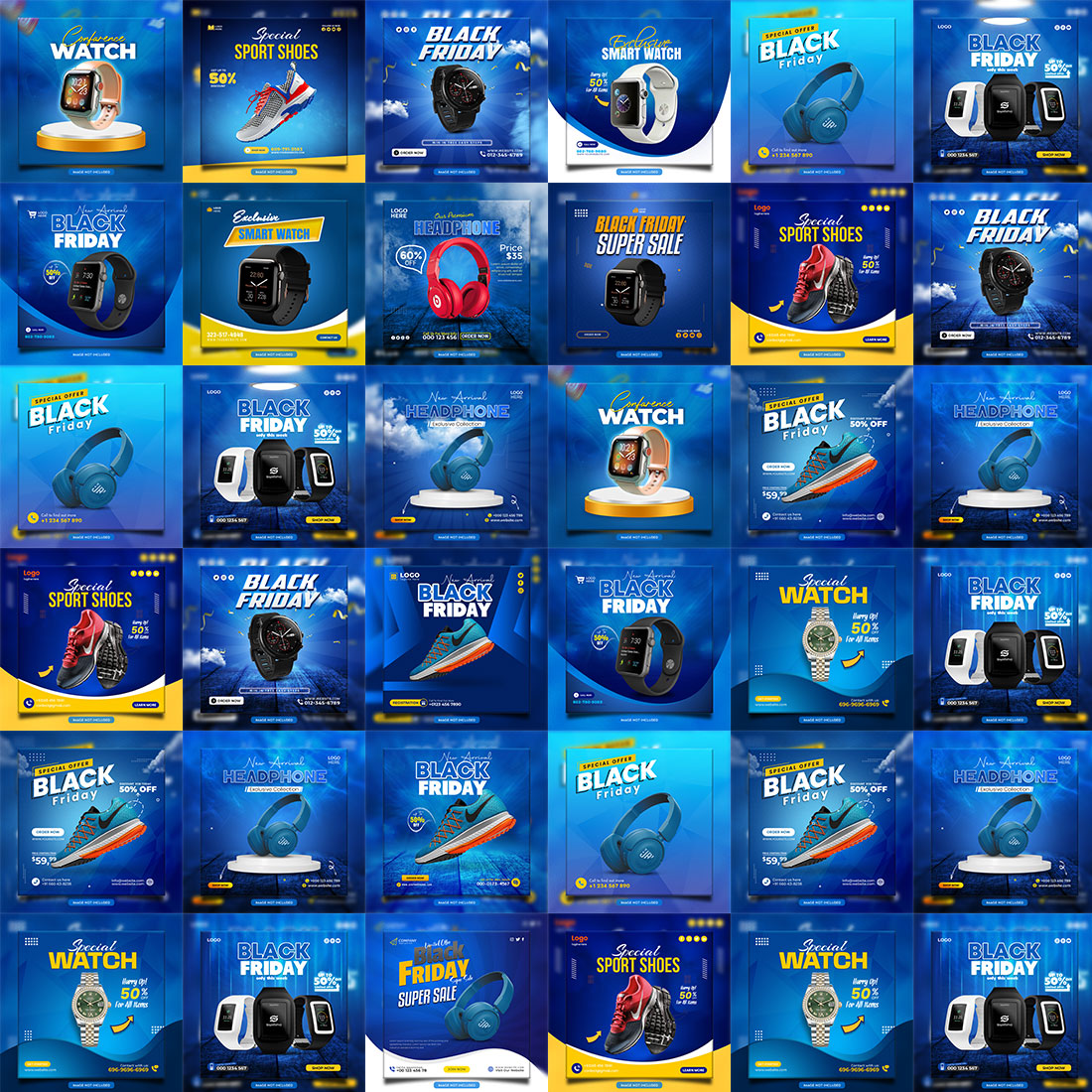 20 PSD social media banner or post template bundles fully editable preview image.