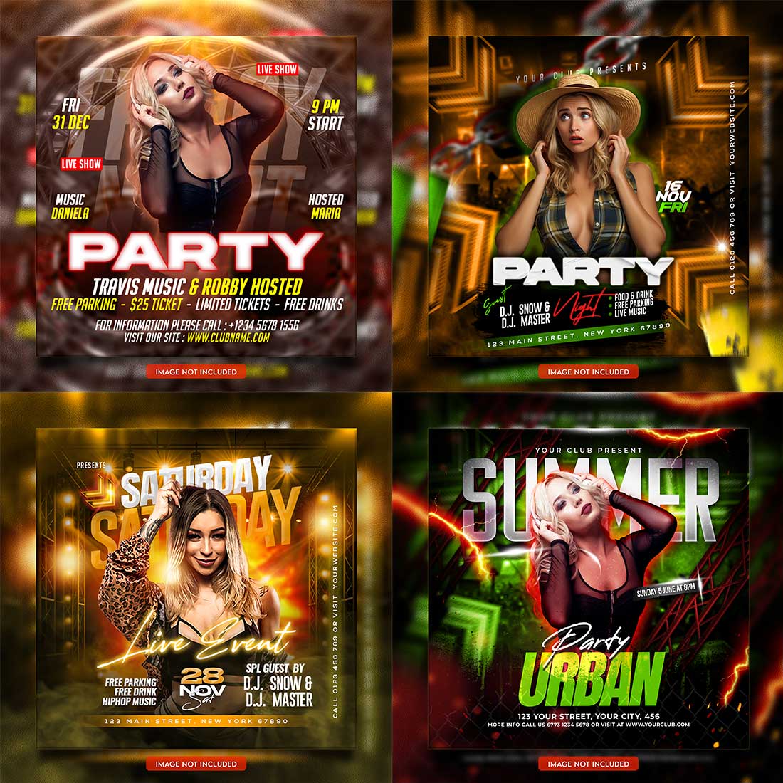 Premium Bundle Dj Night Club Party Flyer social media and Instagram post template cover image.