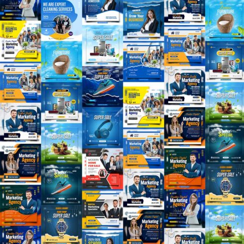 20 PSD social media banner or post template bundles fully editable cover image.