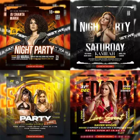 Premium Bundle Dj Night Club Party Flyer social media and Instagram post template cover image.