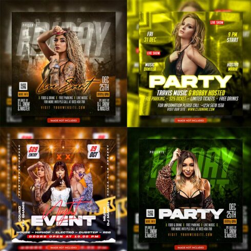 Premium Bundle Dj Night Club Party Flyer social media and Instagram post template cover image.