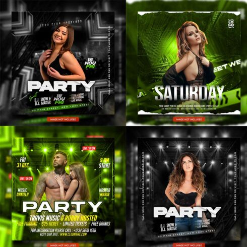 Premium Bundle Dj Night Club Party Flyer social media and Instagram post template cover image.
