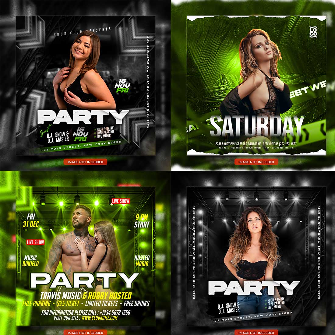 Premium Bundle Dj Night Club Party Flyer social media and Instagram post template cover image.