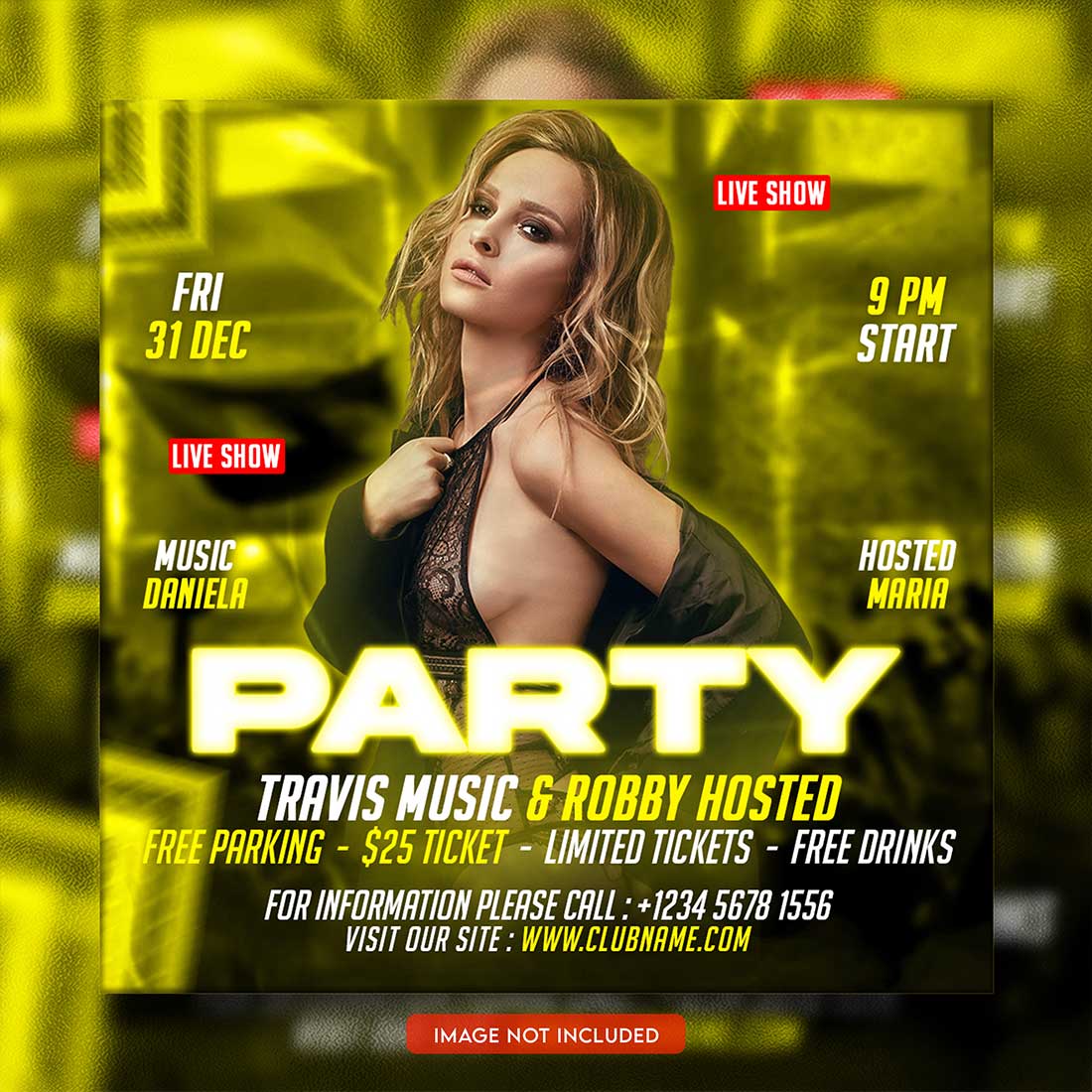 Premium Bundle Dj Night Club Party Flyer social media and Instagram post template preview image.