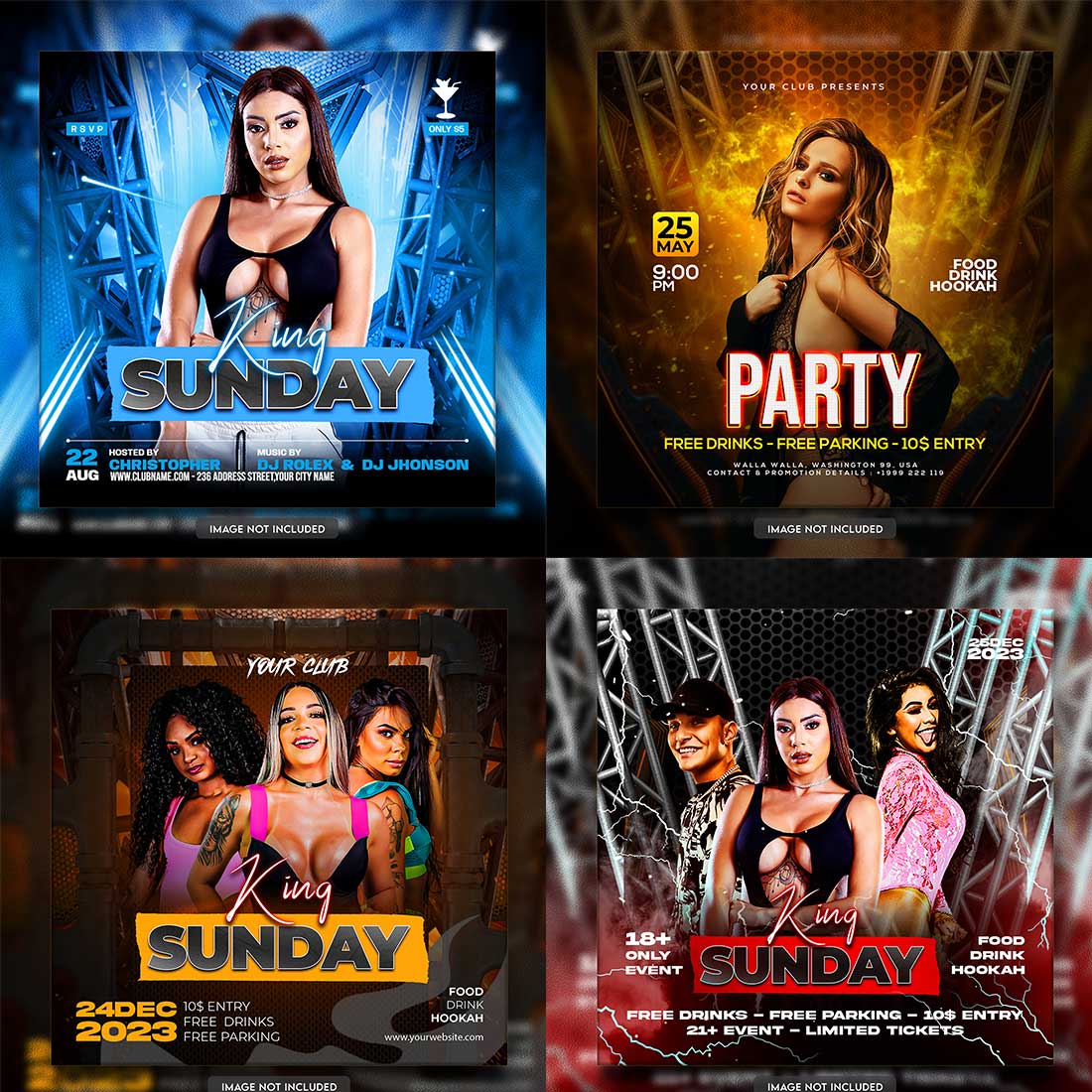 Premium Bundle Dj Night Club Party Flyer social media and Instagram post template cover image.