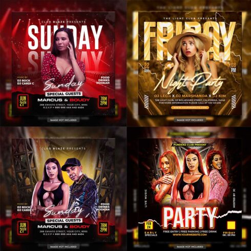 Premium Bundle Dj Night Club Party Flyer social media and Instagram post template cover image.