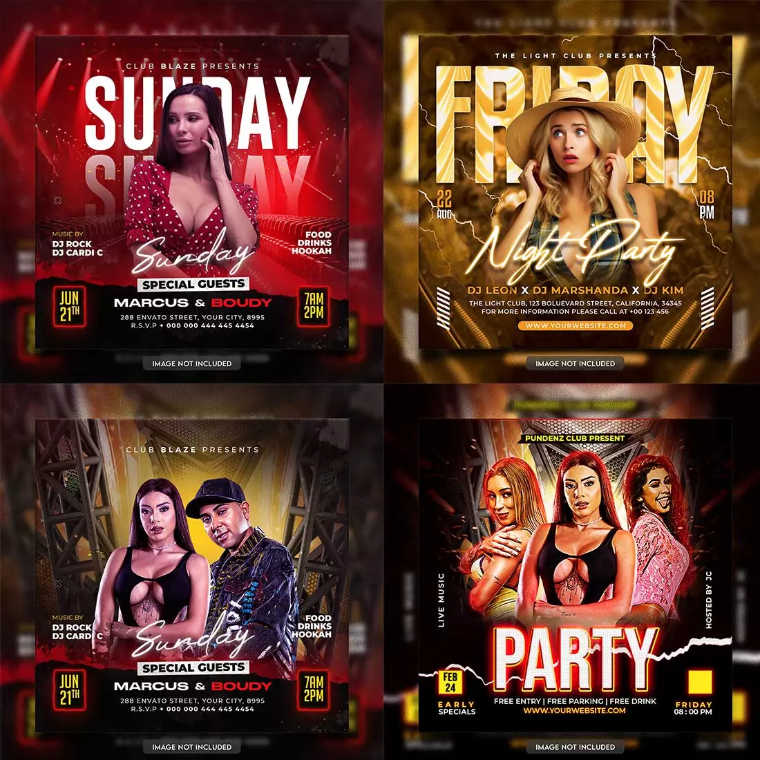 Premium Bundle Dj Night Club Party Flyer social media and Instagram post template cover image.