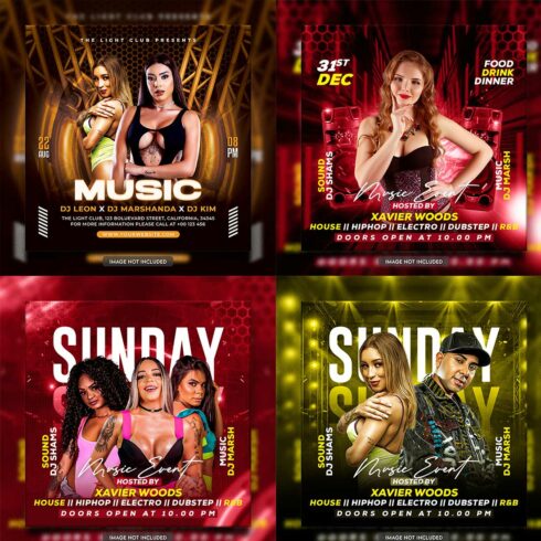 Premium Bundle Dj Night Club Party Flyer social media and Instagram post template cover image.