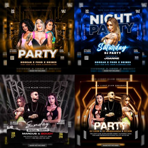 Premium Bundle Dj Night Club Party Flyer social media and Instagram post template cover image.