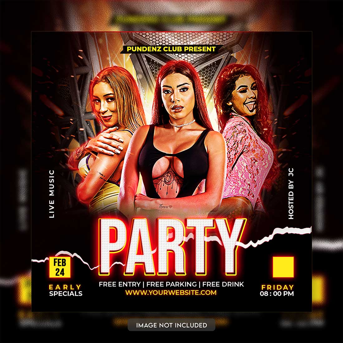 Premium Bundle Dj Night Club Party Flyer social media and Instagram post template preview image.