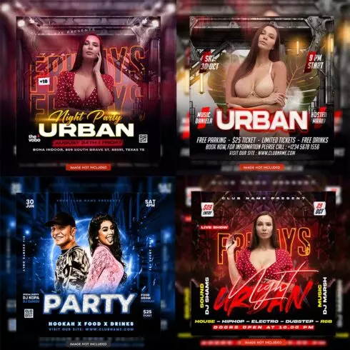 Premium Bundle Dj Night Club Party Flyer social media and Instagram post template cover image.
