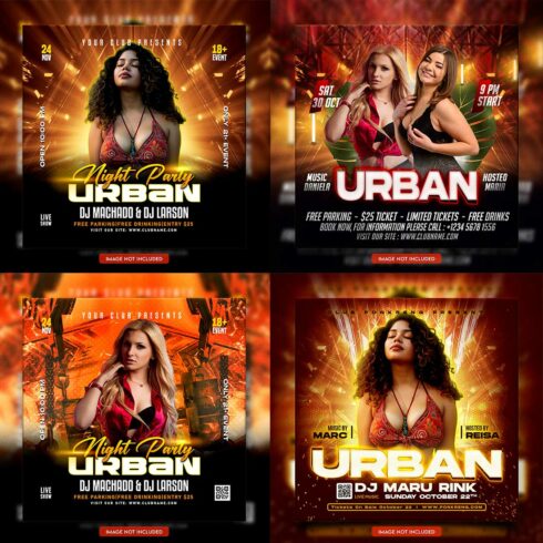 Premium Bundle Dj Night Club Party Flyer social media and Instagram post template cover image.