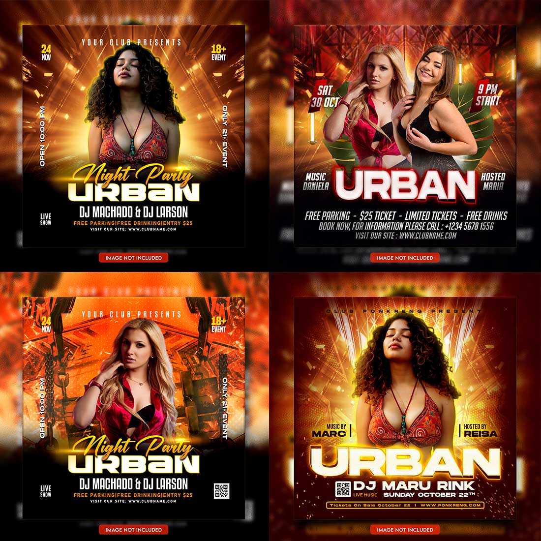 Premium Bundle Dj Night Club Party Flyer social media and Instagram post template cover image.