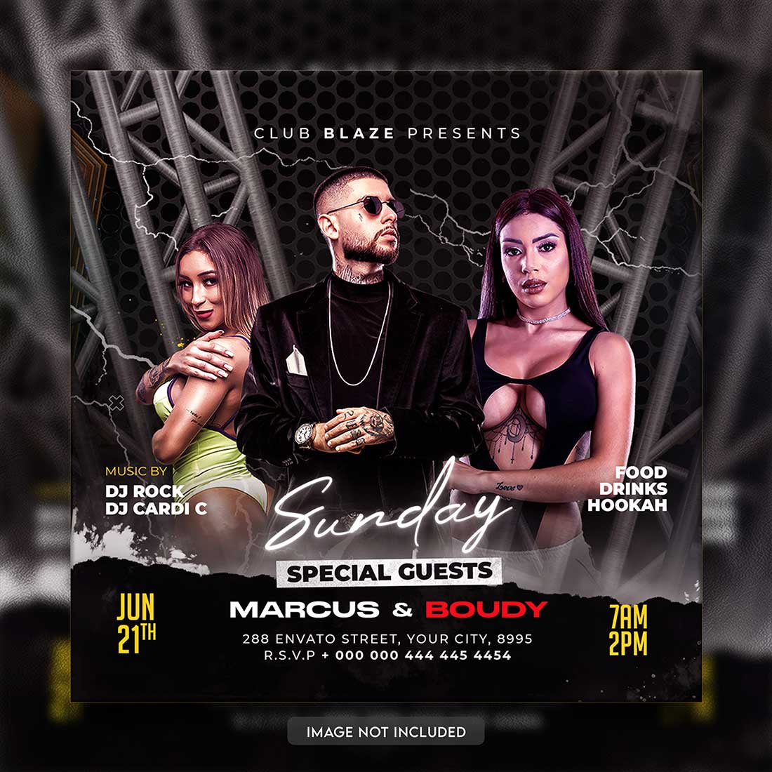 Premium Bundle Dj Night Club Party Flyer social media and Instagram post template preview image.