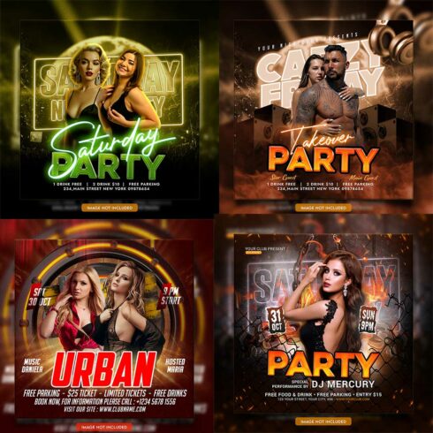 Premium Bundle Dj Night Club Party Flyer social media and Instagram post template cover image.