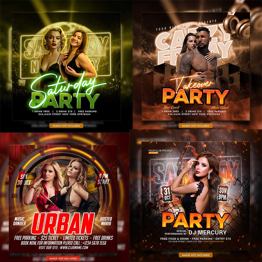 Premium Bundle Dj Night Club Party Flyer social media and Instagram post template cover image.
