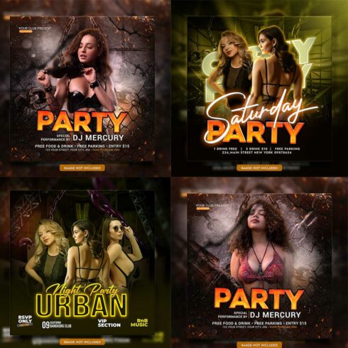 Premium Bundle Dj Night Club Party Flyer social media and Instagram post template cover image.