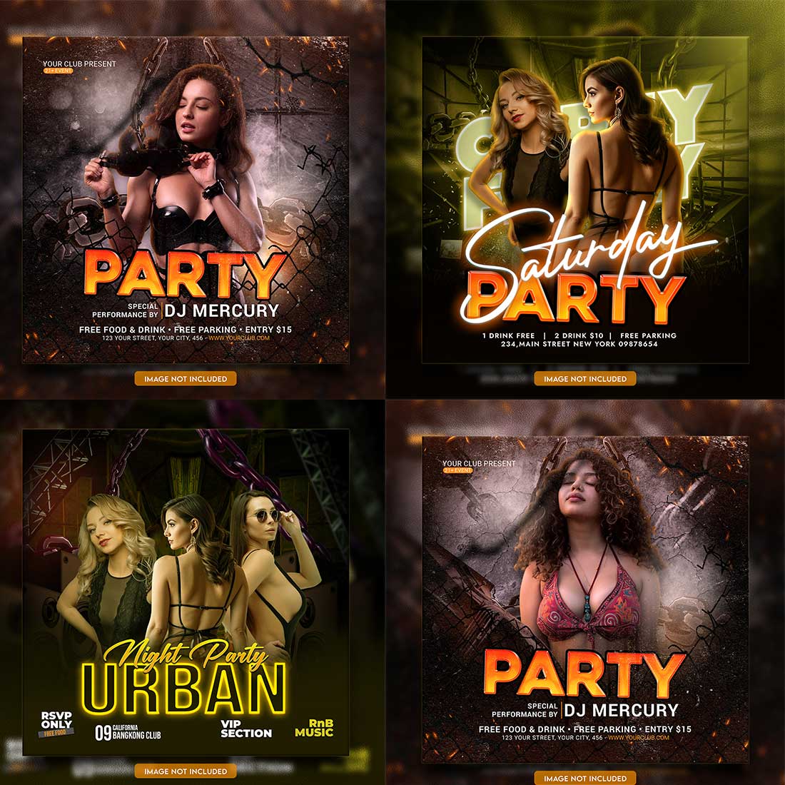 Premium Bundle Dj Night Club Party Flyer social media and Instagram post template cover image.
