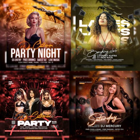 Premium Bundle Dj Night Club Party Flyer social media and Instagram post template cover image.