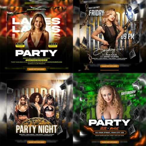 Premium Bundle Dj Night Club Party Flyer social media and Instagram post template cover image.