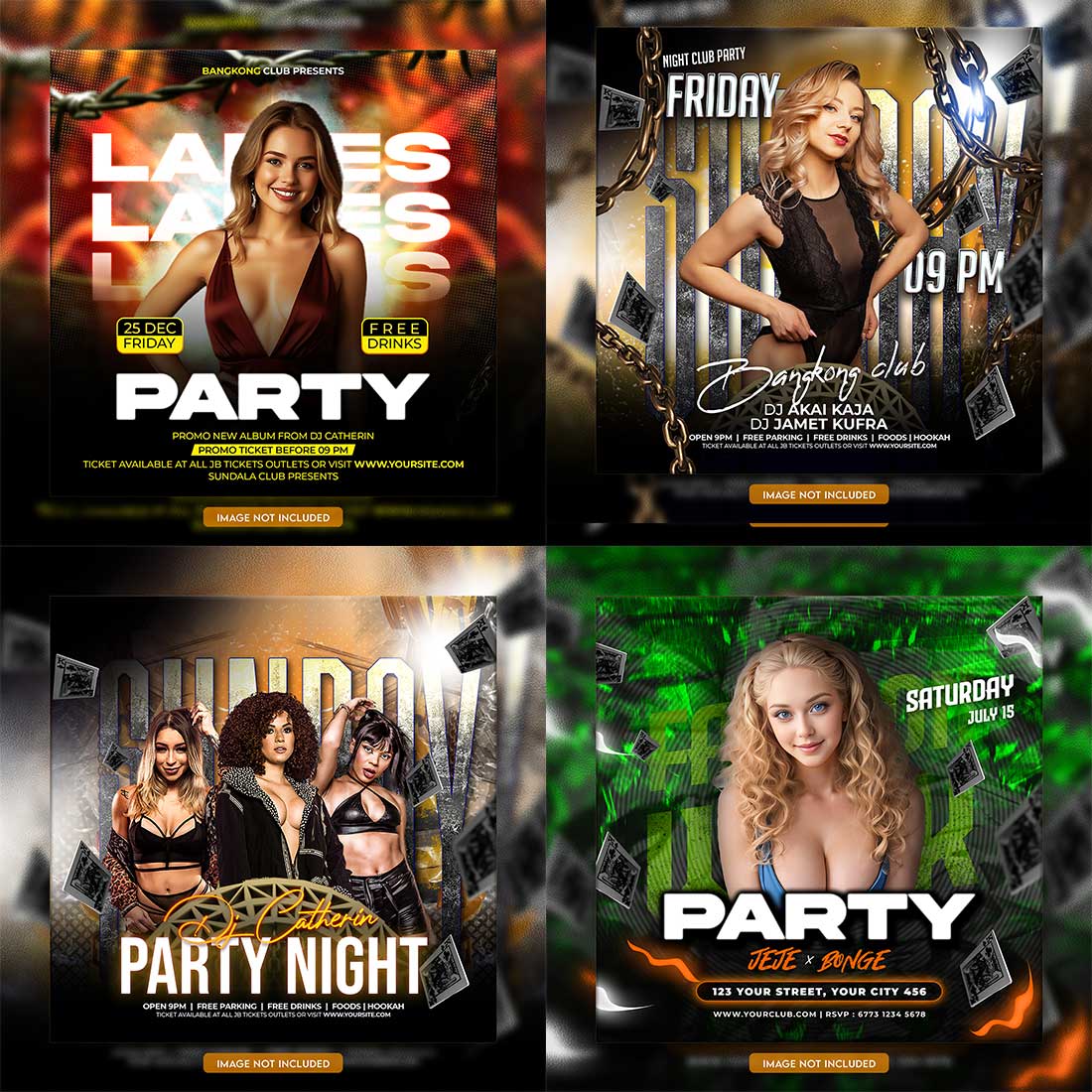 Premium Bundle Dj Night Club Party Flyer social media and Instagram post template cover image.