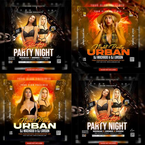 Premium Bundle Dj Night Club Party Flyer social media and Instagram post template cover image.