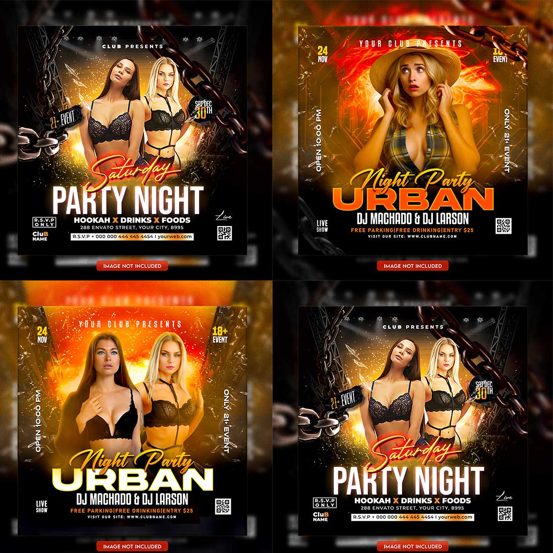 Premium Bundle Dj Night Club Party Flyer social media and Instagram post template cover image.