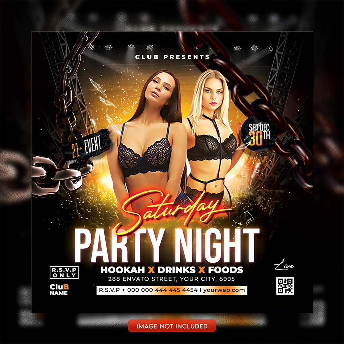 Premium Bundle Dj Night Club Party Flyer social media and Instagram post template preview image.