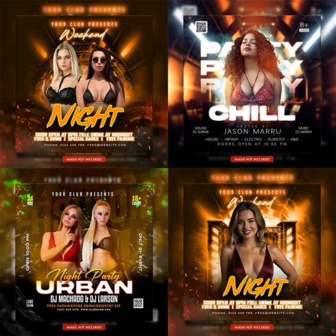 Premium Bundle Dj Night Club Party Flyer social media and Instagram post template cover image.