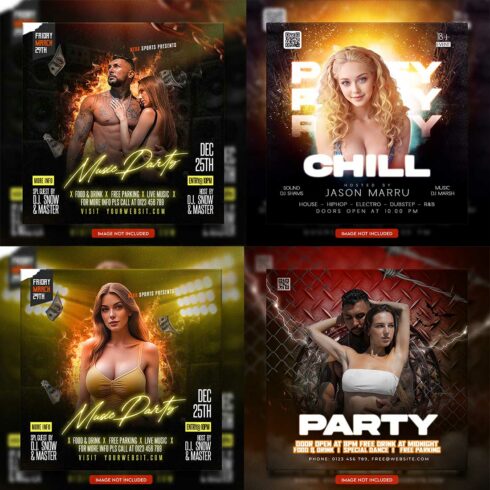 Premium Bundle Dj Night Club Party Flyer social media and Instagram post template cover image.