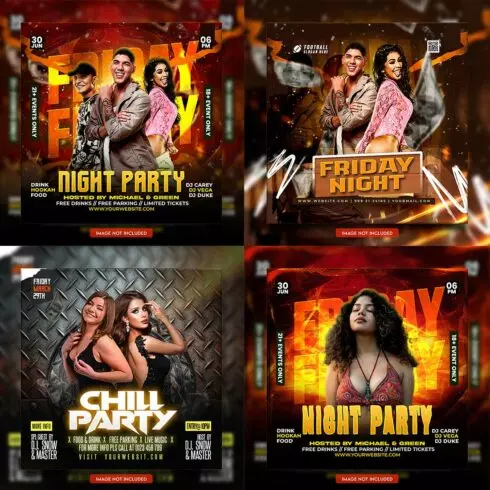 Premium Bundle Dj Night Club Party Flyer social media and Instagram post template cover image.