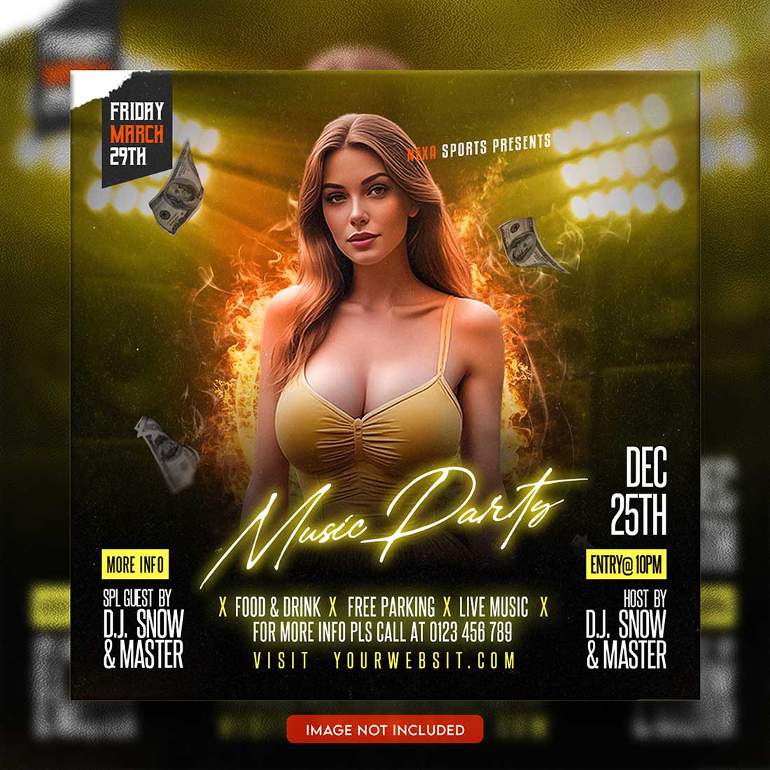 Premium Bundle Dj Night Club Party Flyer social media and Instagram post template preview image.