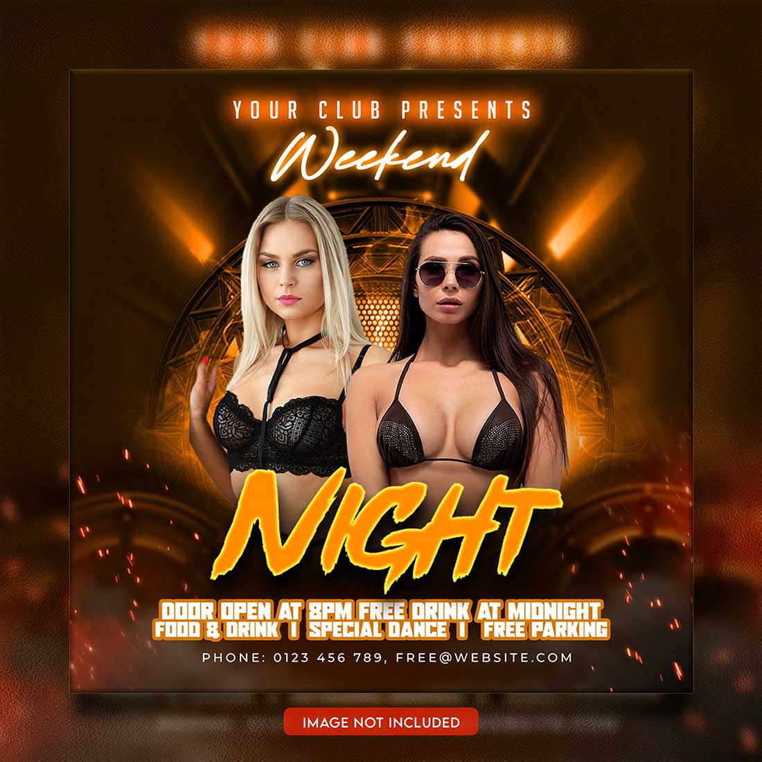 Premium Bundle Dj Night Club Party Flyer social media and Instagram post template preview image.