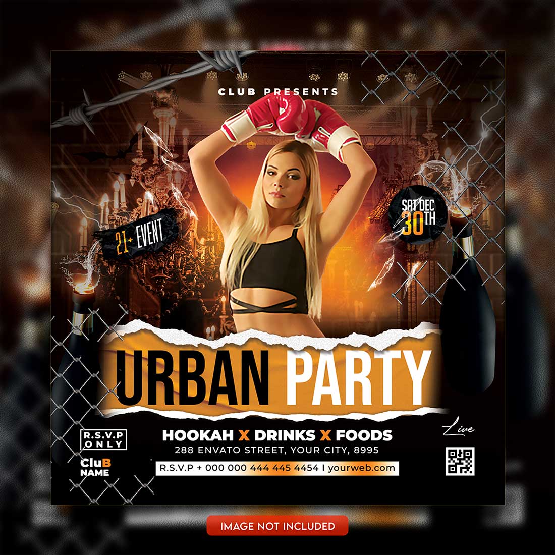 Premium Bundle Dj Night Club Party Flyer social media and Instagram post template preview image.